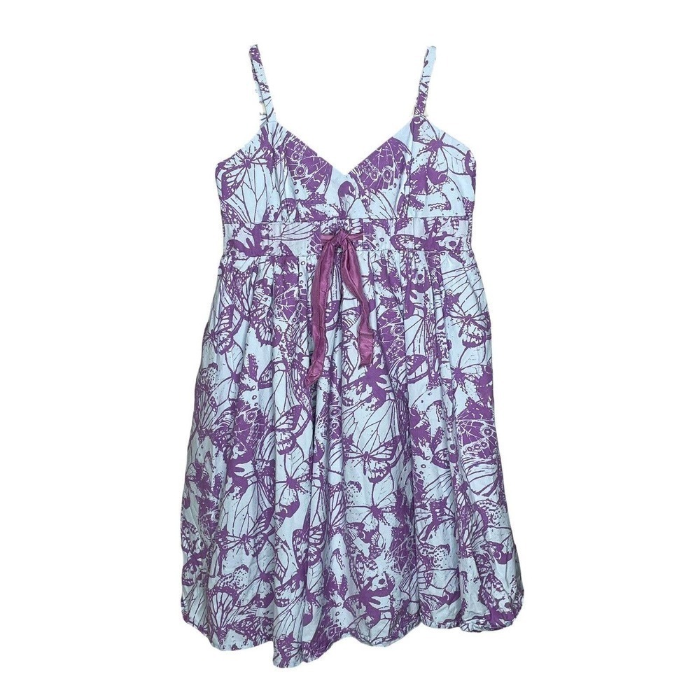 𝅺garnet Hill Girls Blue Purple Sun Twirl Sun Dress 8 100% Cotton Butterfly